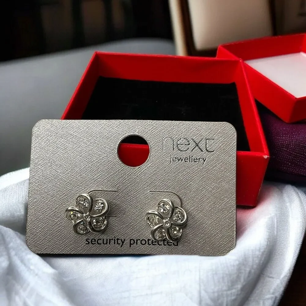 New with tags Next Silver Clear Diamante Stud Flowers Earrings Women Small